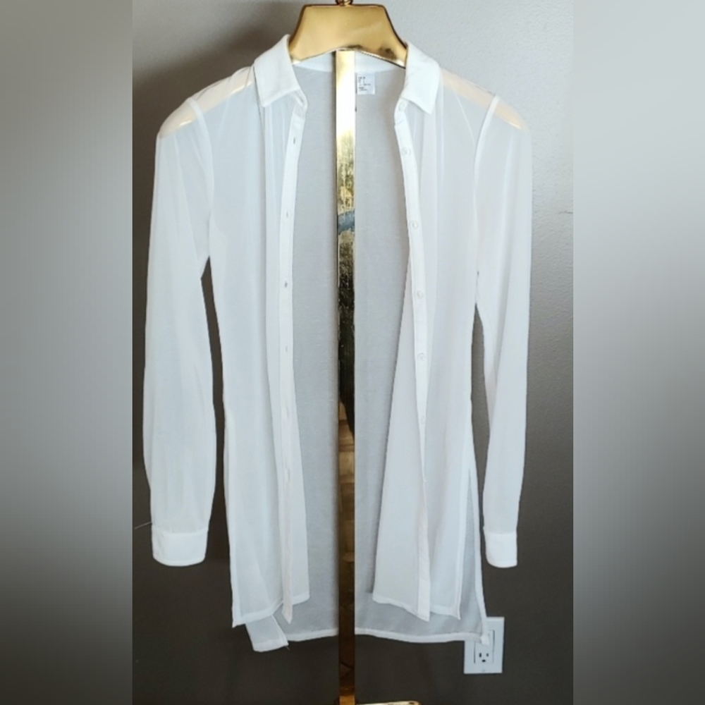 ***ISO*** divided white sheer button down blouse tunic